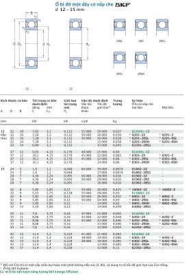 Vòng bi cầu 1 dãy có nắp che SKF d 12 - 15 mm E2.6201 6201 62201 E2.6301 6301 61802 61902 16002 E2.6002 6002 63002 E2.6202 6202 62202 E2.6302 6302 62302 2Z 2RSL 2RSH Z RSL RSH 2RS1 Catalog