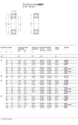 Vòng bi cầu 1 dãy không có nắp che SKF d 25 - 35 mm 61805 61905 16005 6005 6205 6305 6405 62/28 63/28 61806 61906 16006 6006 6206 6306 6406 61807 61907 16007 6007 6207 6307 6407 ETN9 Catalog
