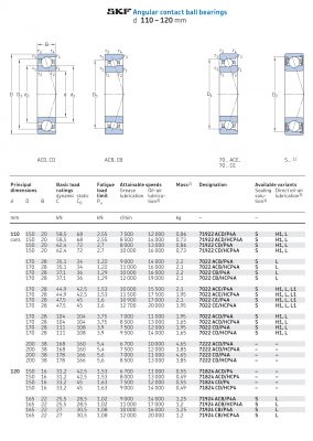 Vòng bi tiếp xúc góc 1 dãy siêu chính xác d 110 - 120 mm 71922 7022 7222 71824 71924 Catalog