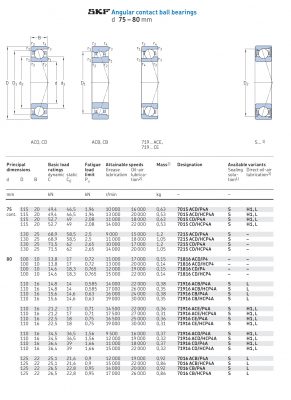 Vòng bi tiếp xúc góc 1 dãy siêu chính xác d 75 - 80 mm 7015 7215 71816 71916 7016 Catalog