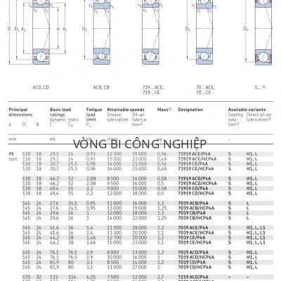 Vòng bi tiếp xúc góc 1 dãy siêu chính xác d 95 – 100 mm 71919 7019 7219 71820 Catalog