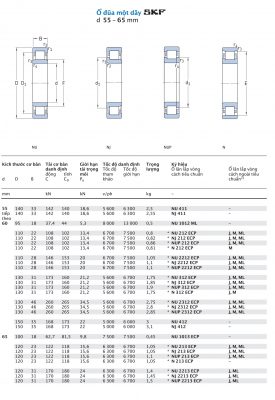 Ổ đũa một dãy SKF d 55 – 65 mm NU NJ NUP N 411 1012 212 2212 312 2312 412 1013 213 2213 ECP M ML PH J Catalog