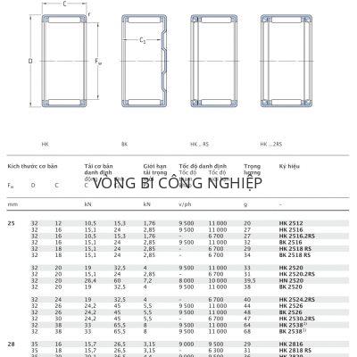 Ổ kim vỏ dập SKF Fw 25 – 28 mm HK HN BK 2512 2516 2518 2520 2524 2526 2530 2538 2816 2818 2820 RS 2RS Catalog