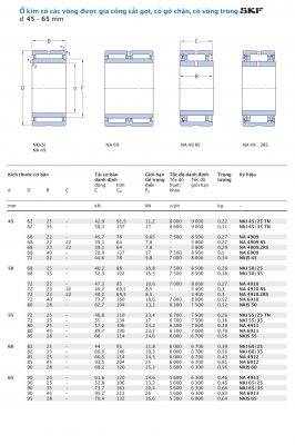 Ổ kim gia công cắt gọt có gờ chặn, có vòng trong SKF d 45 – 65 mm NKI NA NKIS 45/25 45/35 4909 6909 45 50/25 50/ 4910 6910 50 55/25 55/35 4911 6911 55 60/25 60/35 4912 6912 60 4913 65/25 65/35 6913 65 TN RS 2RS Catalog