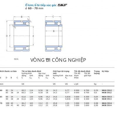 Cụm ổ kim và ổ bi tiếp xúc góc SKF d 60 – 70 mm NKIA NKIB 5912 5913 5914 Catalog