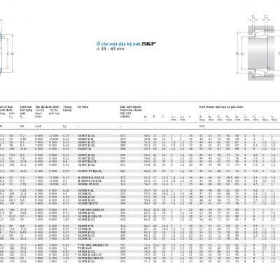 Ổ côn một dãy hệ mét d 35 – 45 mm T2EE JL 32007 30207 32207 33207 30307 31307 32307 32307 32307/37 JL 69349 A/310/Q JL 69349/310/Q 32008/38 X/Q 32008 33108 30208 32208 33208 T2EE 040/QVB134 30308 31308 32308 32009 33109 30209 32209 33209 T7FC 045/HN3QCL7C T2ED 045 30309 31309 32309 32309 J2/Q BJ2/Q /Q X/Q QVB134 QCL7C HN3QCL7C F/710 Catalog
